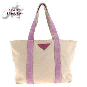 PRADA triangular logo plate Beige Tan pink canvas suede tote bag shoulder